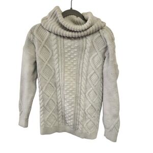 Lands End Womens Grey Cable Knit Cowl Neck Sweater M 10 12